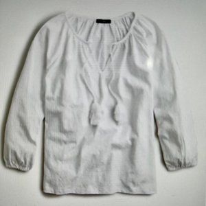 J Crew Embroidered Tassel-Tie Peasant top - White Large L